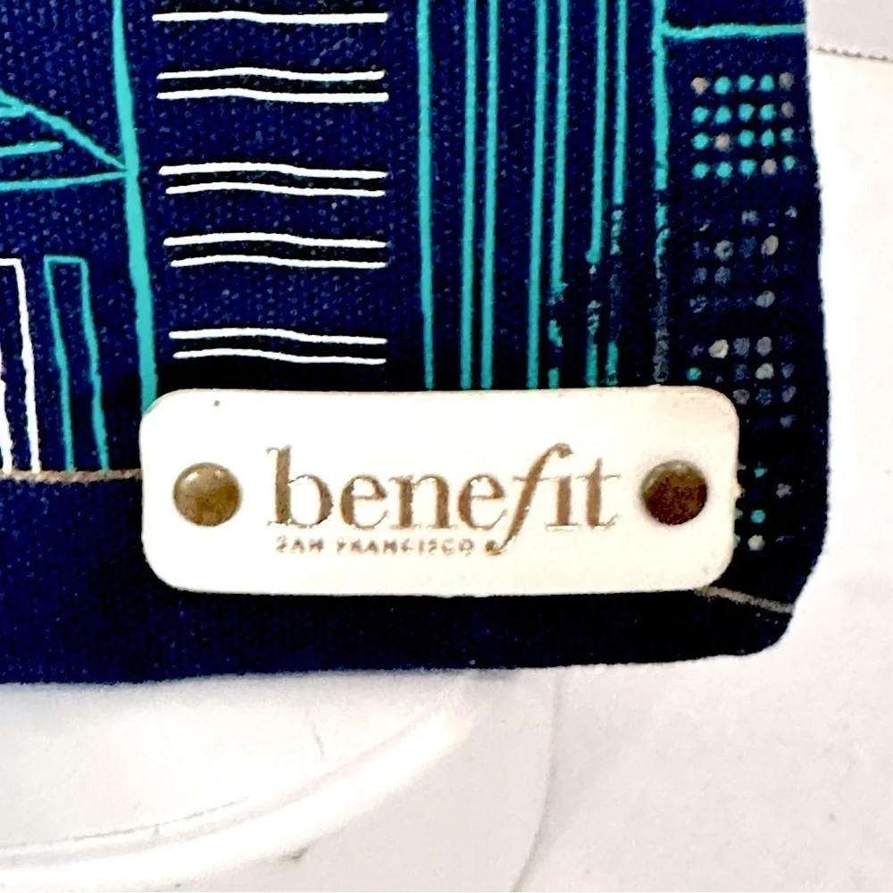 Blue Benefit San Francisco Cosmetic Clutch Makeup Bag with Snap Front